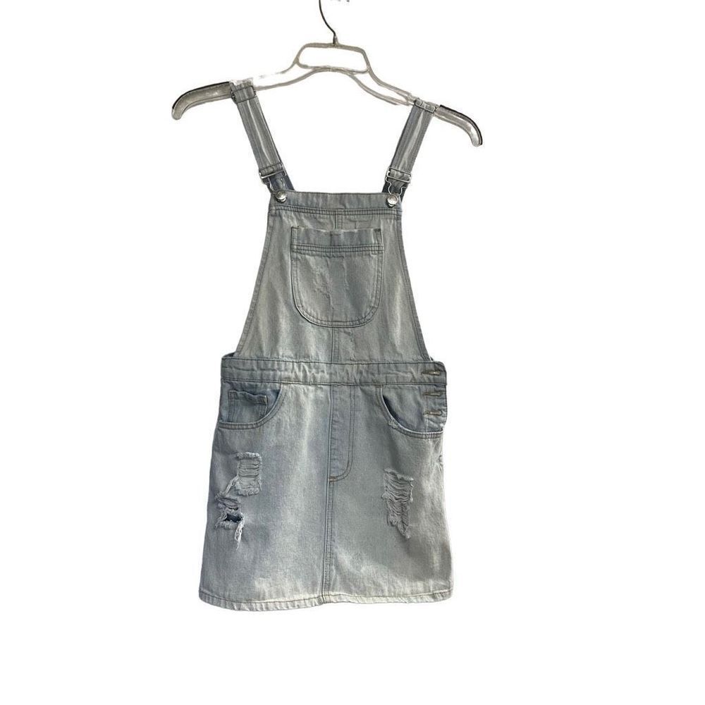 FOREVER 21 Women’s Bib Overall Dress Size Small‎ Distressed Blue